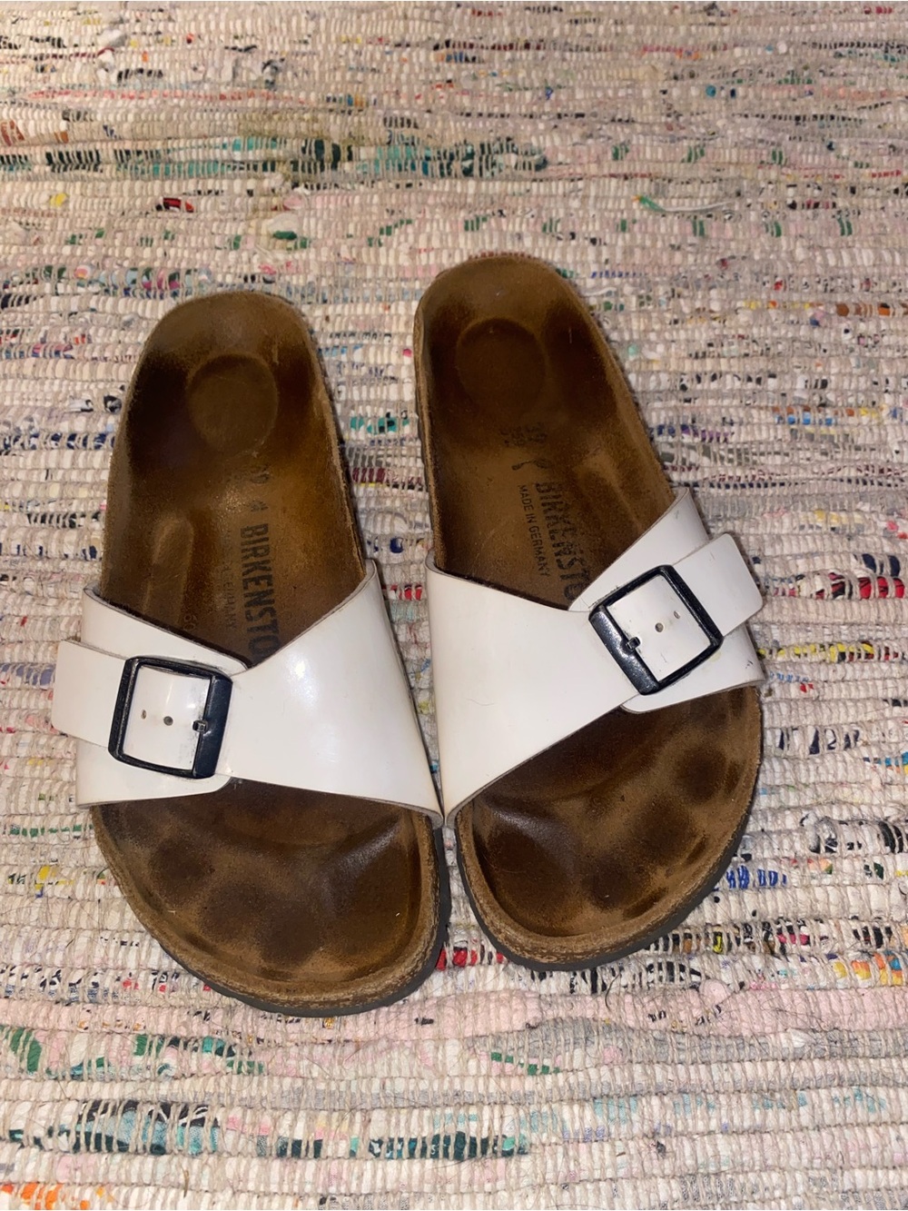 White Birkenstock sandals
